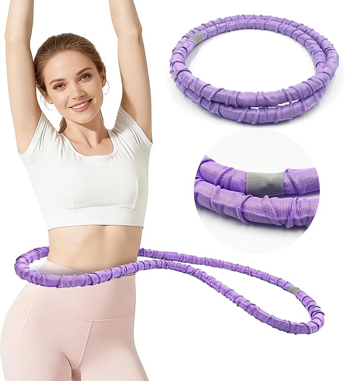 2 lbs Weighted Soft Velvet Hula Hoop Women, Spring Exercise Fitness Hoop Weight Loss Adults Collapsible Portable, No Bruising, for Core Strengt, Waist Toning&Fat Burning, Home Travel Workouts (Purple)