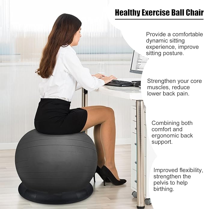 ROYUMI Office Balance Ball Chair for Prolonged Sitting, Ergonomic Chair for Adults Desk with Ring Base, Stability Ball Chair for Relieve Back Pain (Size : 65 cm (25 5/8"")), 36655