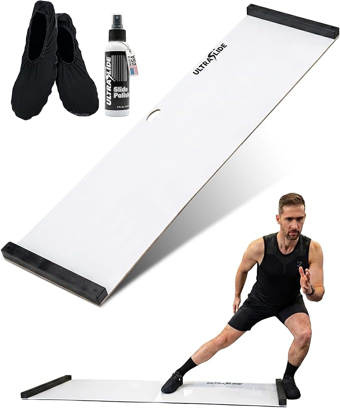 6ft & 5ft Slide Board for Exercise - Solid One-Piece Hockey Slide Board with Booties & Polish - Indoor Skating Trainer for Rehab, Mobility, Conditioning & Home Workouts - Non-Slip Grip Pads