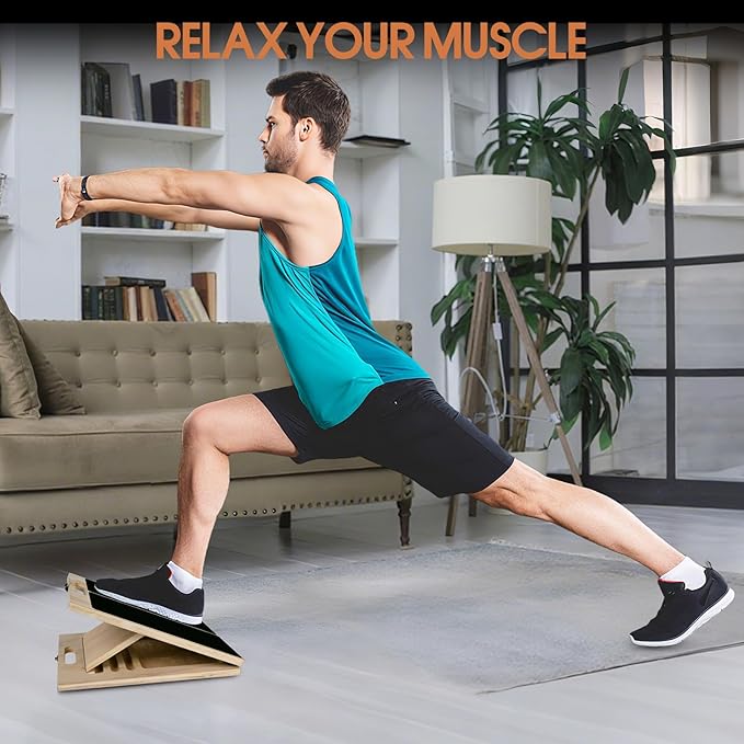 Incline Board for Calf Stretching Exerciser, Wooden Portable Adjustable Angles Slant Board, Anti-Slip Leg Muscle Stretcher for Thigh, Calf, Knee, Feet