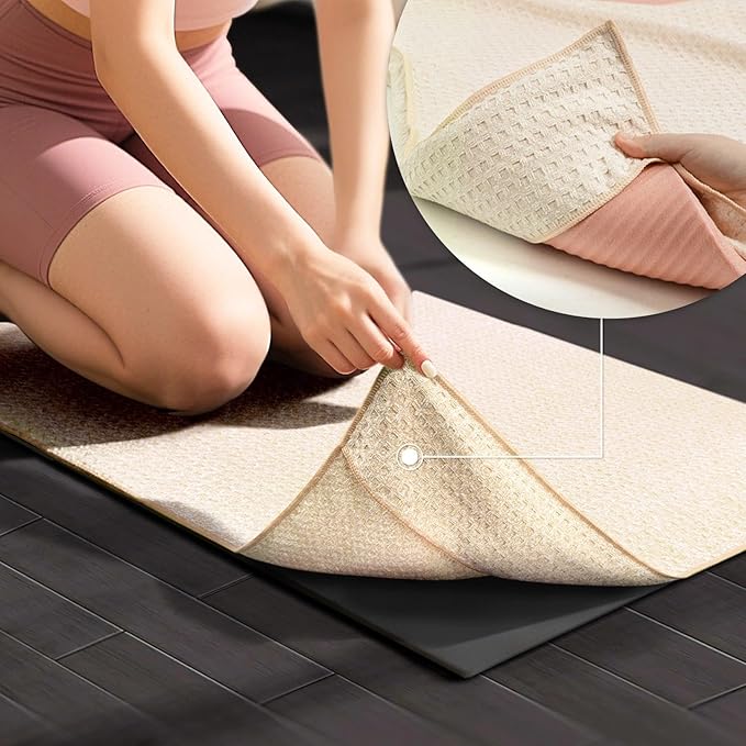 Hot Yoga Towel,Microfiber Yoga Mat Towels Non Slip for Hot Yoga Absorbent Microfiber Sweat Anti-Slip Cover,Bikram,Pilates,Exercise,Fitness 28 inch X 72 inch Beige 2 Pack