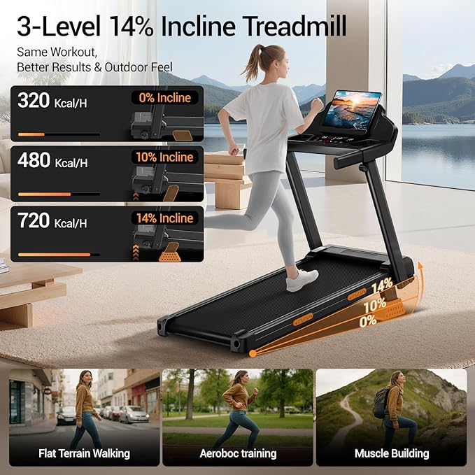 14% Treadmills for Home with Handle, 3 in 1 Portable Treadmill with Incline, Foldable Treadmill with Three Screen, 12 Preset Programs, 400LBS