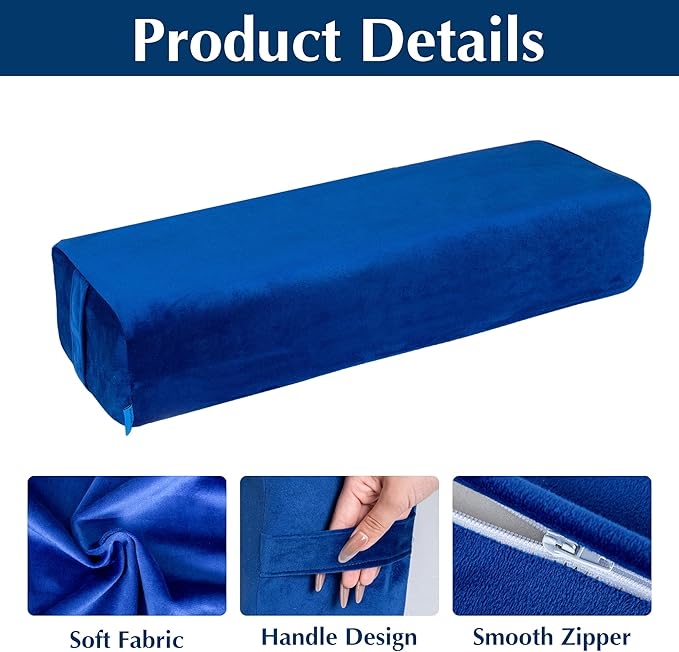 2-Pack Yoga Bolster Pillow Set: Rectangular & Cylinder Pillows for Meditation and Support, Yoga Pillows with Washable Velvet Cover, Triple-Layer Sponge with Carry Handle, Blue