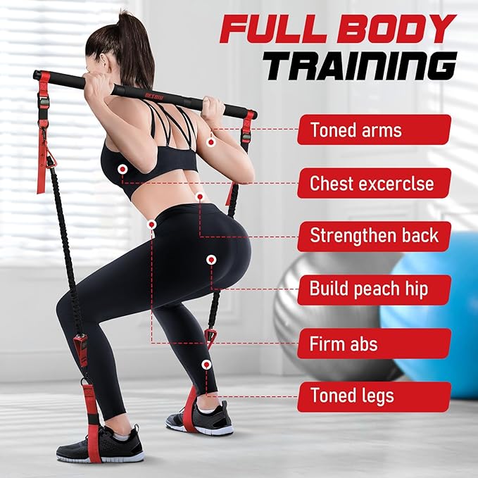 Pilates Bar Kit with Resistance Bands for Working Out, 210lbs Heavy Resistance Bands with Handles, Pilates Equipment with Resistance Band Bar for Men Women, Home Gym Full Body Workout Equipment