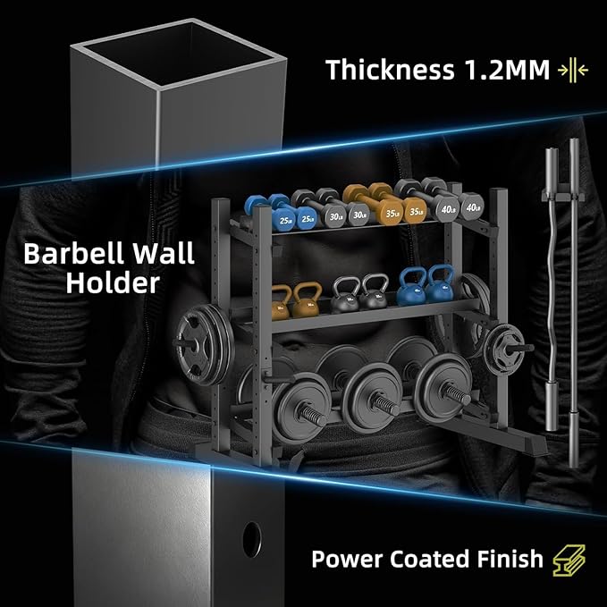 3-Tier Dumbbell Rack, 1800LB Capacity with Barbell Holder, Adjustable Heavy-Duty Weight Rack for Home Gym, Weight Stand for Dumbbells, Kettlebells & Weight Plates (Rack Only)