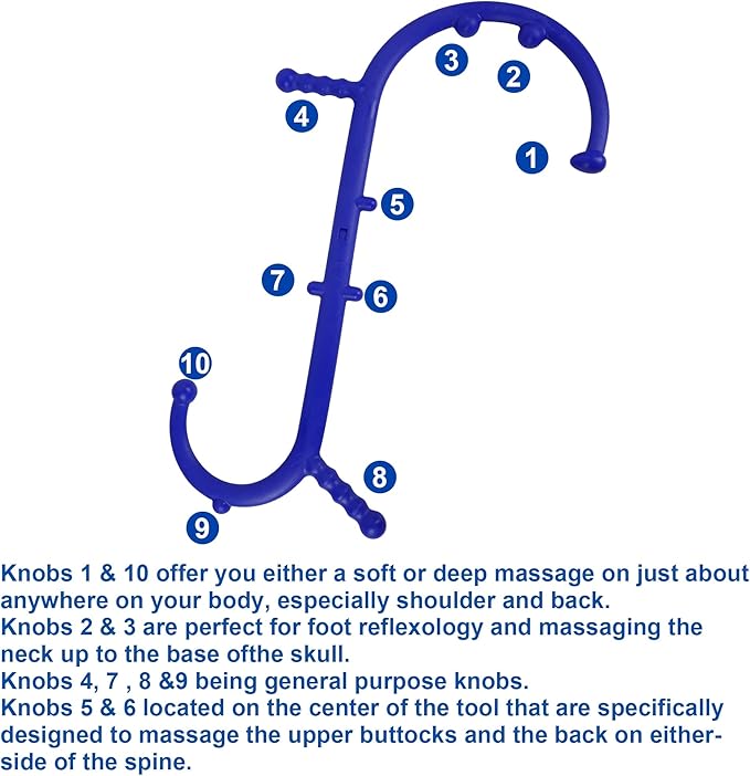Shrdaepe Massage Trigger Point Cane, Body Deep Tissue, Handheld Back, Neck, Shoulder, Leg and Feet Massager Rod, Muscle Release Tool Self Massage Hook Cane Gifts for Women & Men, Blue