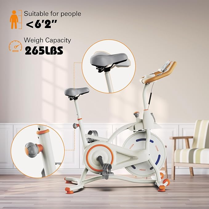Exercise Bike Indoor Cycling Bike with Digital Display, Heart Rate Sensors, Phone Mount, 265 LBS Weight Capacity