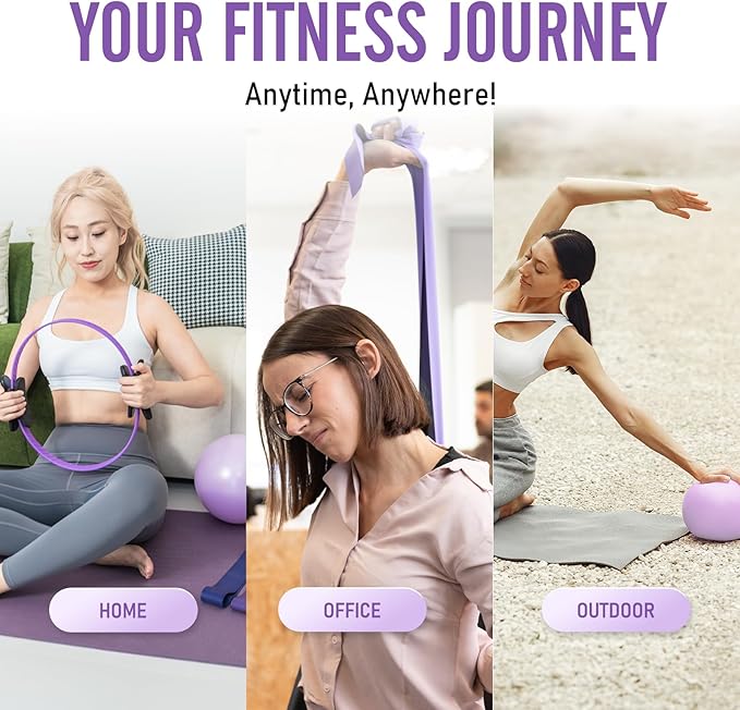 Weighted Hula Infinity Hoop & Pilates Ring Kit Bundle- Infinity Fitness Hoop for Weight Loss Plus Magic Circle, Resistance Bands, and Ball Set- Home Workout Equipment for Abdomen & Full Body Toning