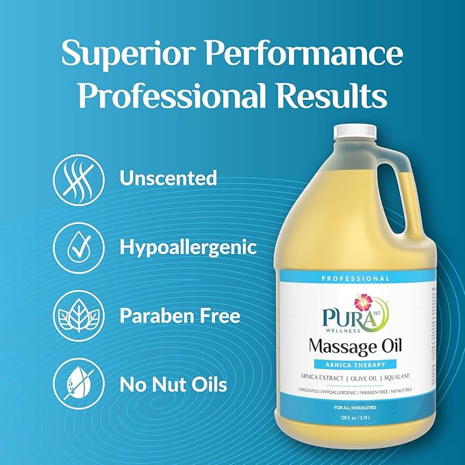 Arnica Therapy 1 Gallon Massage Oil, Arnica Extract, Professional, Massage Therapy, Deep Tissue, Unscented, Hypoallergenic, Natural Ingredients, Skin Hydrating, Moisturizing, Muscle Relief