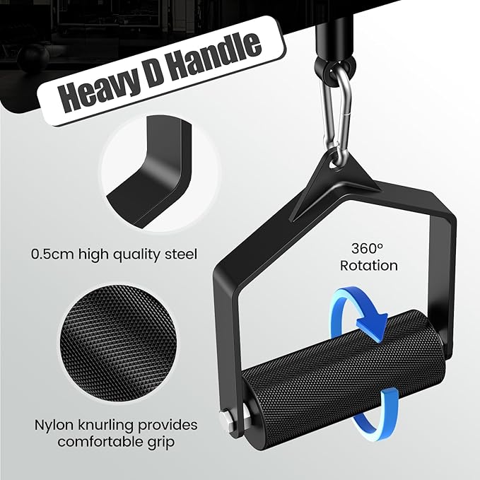 Pull Down Attachments for Gym, Grip Ø 2.36 in Arm Wrestling Exercise D Handle Cable Attachment, Single Arm Lifting Deadlift Handle Grip for Wrist Forearm and Grip Strength