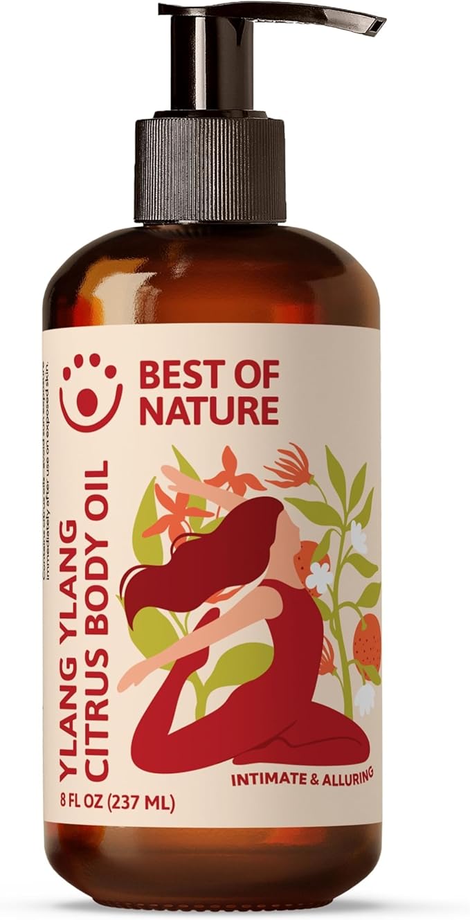 Best of Nature Ylang Ylang Citrus Body Oil Blend - Non-Greasy Aromatherapy Massage Oil for Body, Skin & Face, Crafted with Pure Essential Oils, (8 fl oz)