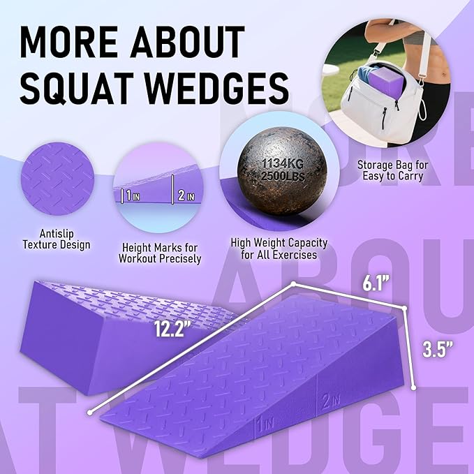 Squat Wedge Block with Guide for Heel Elevated Squat Weightlifting Slant Board for Squats with Carry Bag to Improve Mobility Balance and Strength Performance