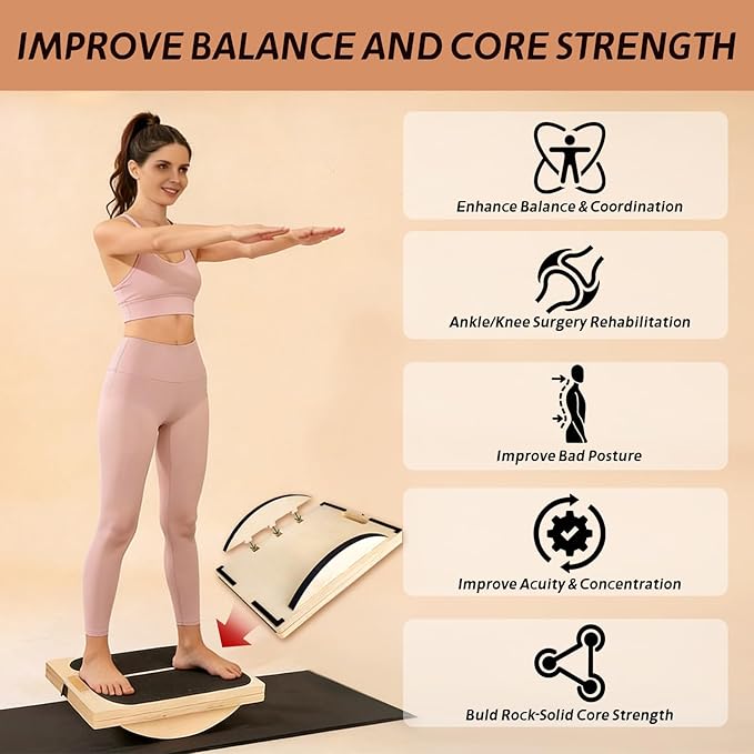 ZALL Wooden 2-in-1 Slant & Balance Board, Adjustable Wobble Design for Calf Stretch Exercise, Knee Ankle Heel Foot Pain Relief
