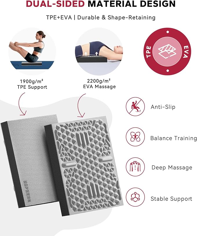 HAPBEAR Exercise Balance Pad - 15"x12" Non-Slip Textured Foam Balance Pad with 2-in-1 Stability & Massage - 2.2" Thick TPE Layer with Soft Cushioning + EVA Massage Layer for Physical Therapy, Core Training & Massage