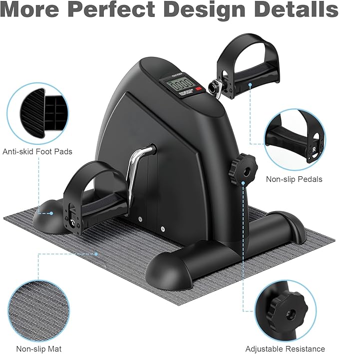 Mini Exercise Bike: Portable Under Desk Bike Pedal Exerciser Foot Cycle Arm & Leg Pedal Exerciser with LCD Screen Displays & Adjustable Resistance for Home/Office