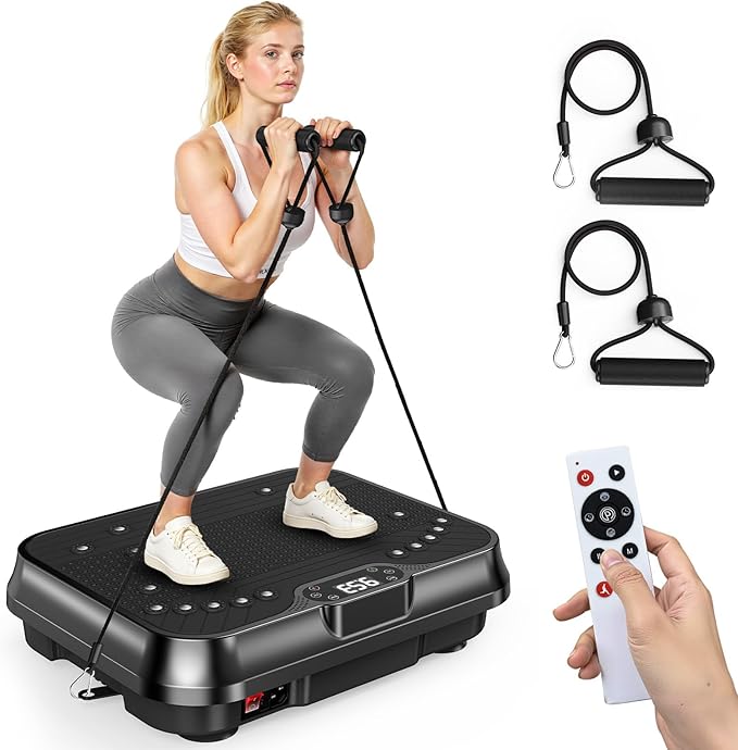 Bigzzia Vibration Plate Exercise Machine for Weight Loss – 100-Speed Platform with Remote & Resistance Bands, 450 lbs Capacity – Quiet Full Body Workout for Lymphatic Drainage at Home