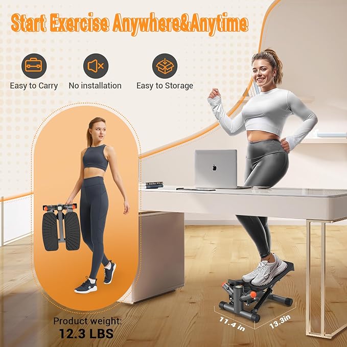 Steppers for Exercise at Home,Adjustable Height Mini Stepper with Resistance Bands,Stair Stepper with 350lbs Loading Capacity,Twist Stepper for Full Body Workout (Included Mat)