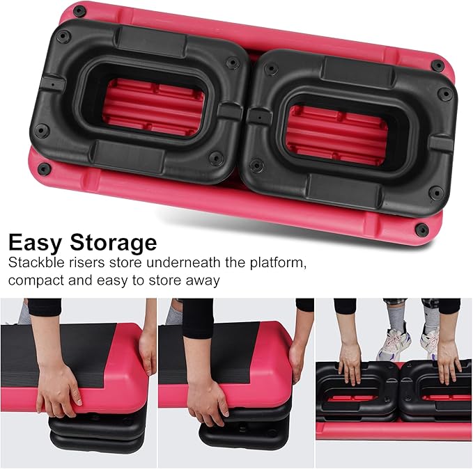 4''-6''-8''Adjustable Aerobic Stepper w/4 Risers Health Workout Step Platform for Sports & Fitness