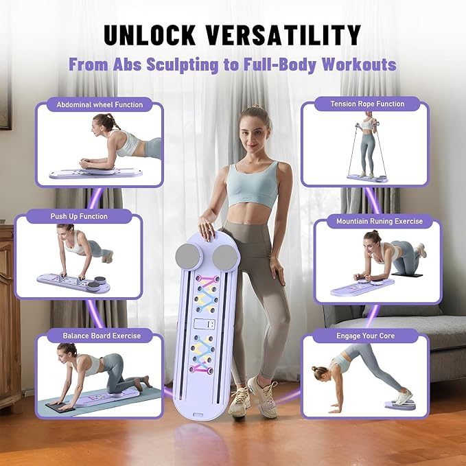 Maksone Pilates Board, Foldable Reformer Training Set, 6-in-1 Versatile Kit with Auto-Rebound Ab Roller, Home Core Workout Equipment, Tone Your Abs and Achieve a Sleek Figure
