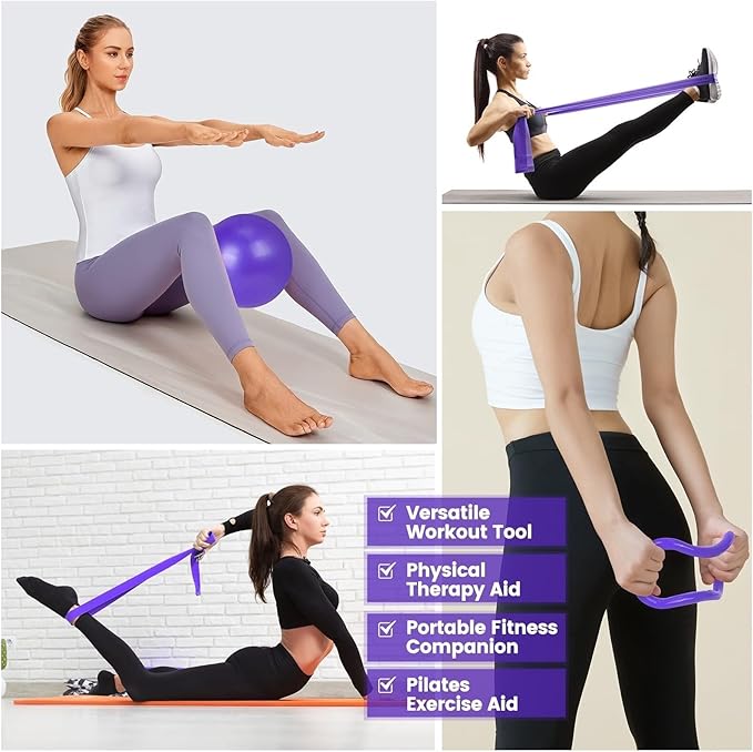 JITUIHOM Home Pilates Essentials Kit for Women - Complete Pink Equipment Set with 9 Inch Yoga Ball, Figure 8 Resistance Band, Bands & Accessories, Ring for Beginners Workouts