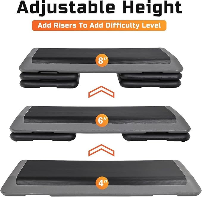 43" Exercise Aerobic Step Platform, Adjustable Fitness Stepper, with 4 Removable Risers for Home Gym Cardio Strength and Training