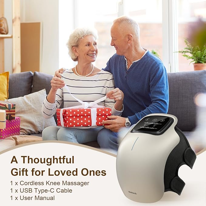Nekteck Knee Massager, Cordless Knee Massage for Pain Relief with 3 Heating Levels & Vibration Modes, Smart Knee Massage with Heat, Gentle Lights, FSA Eligible Ideal Gifts for Men Women Him Her