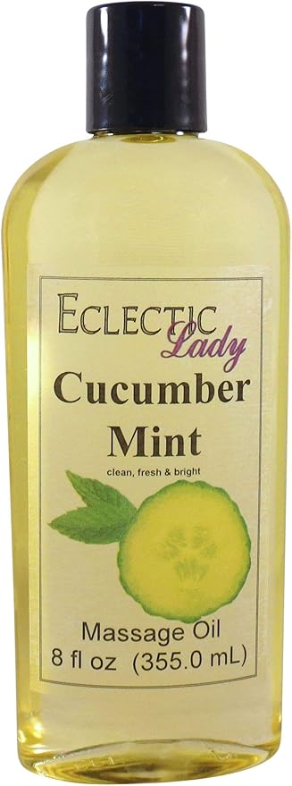 Cucumber Mint Massage Oil, 8 oz, With Sweet Almond Oil and Jojoba Oil, Preservative Free, Perfect for Aromatherapy and Relaxation