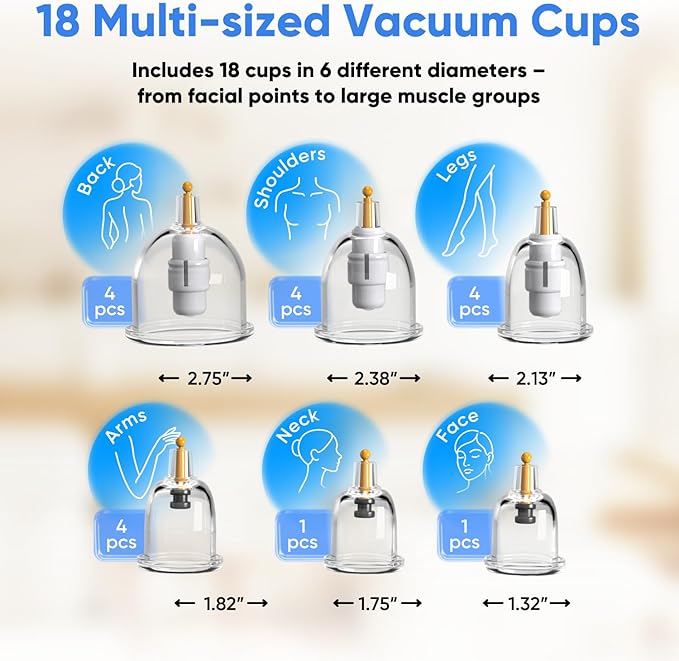 Myofascial Releaser Professional Cupping Therapy Set - 18 Multi-Sized Vacuum Cups with Two Hand Pumps and Detailed Cupping Book - Massage Cupping Set for Massage Therapists