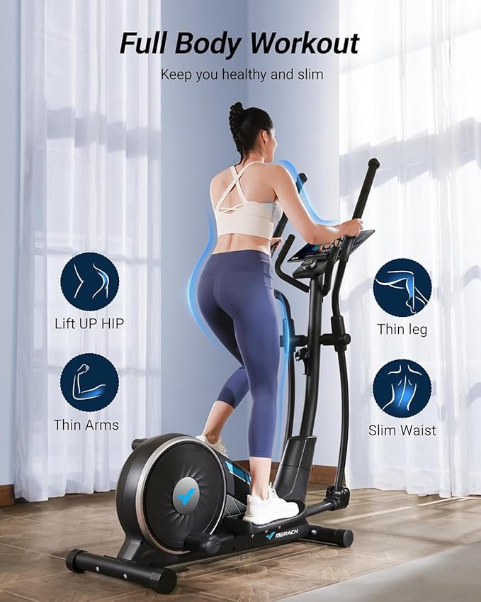 MERACH Elliptical Exercise Machine for Home Use, Elliptical Machine with Hyper-Quiet Magnetic Drive System, 16-Level Resistance Adjustment, 15.5IN Stride, 350LBS Loading Capacity, MERACH App