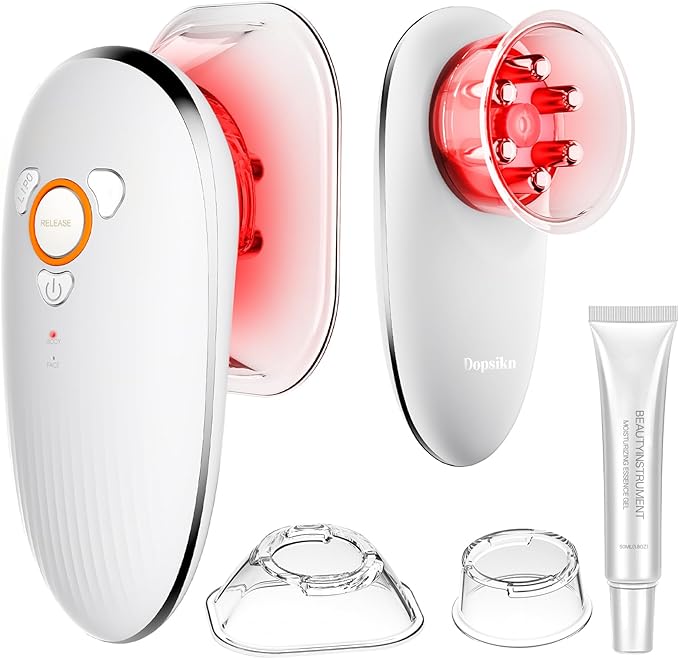 Body Sculpting Machine with Red Light Therapy for Face & Body, Cupping Therapy, Electric Cellulite Massage Tool with 2 Cups, Gift for Women, White