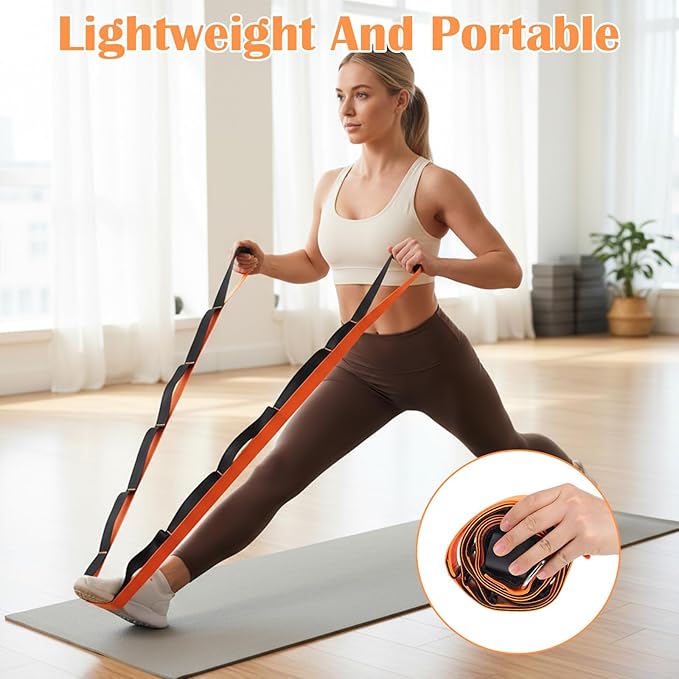Stretch Straps with 12 Loops, Non Elastic Yoga Straps with Door Buckle for Leg Stretching, Yoga Stretching Band for Physical Therapy, Pilates, Yogas, Gymnastics Exercise, Hamstring and Flexibility