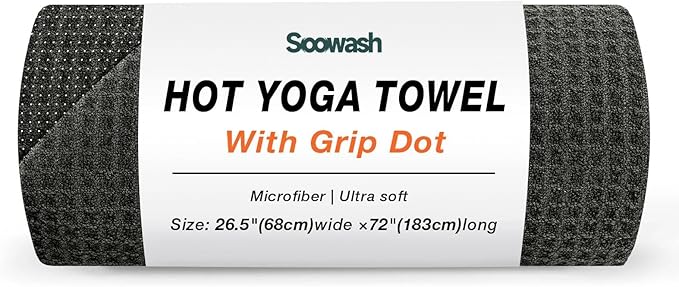 Hot Yoga Mat Towel,Microfiber Yoga Mat Towels Non Slip for Hot Yoga Absorbent Microfiber Sweat Anti-Slip Grip Injury Free,26.5" X 72" -Pilates Gear,Exercise,Fitness Black