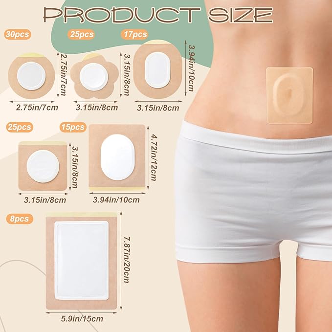 120 Pcs Disposable Castor Oil Patches Castor Oil Pack Wrap Self-Adhesive Patch Organic Cotton Pads for Belly Stomach Waist Neck Knee Button Various Styles Suitable for People of All Ages