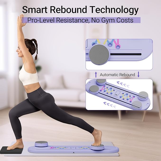 Pilates Board,15 in 1 Pilates Reformer Set, Foldable Pilates Reformer Machine with Resistance Bands, Home Pilates Kit, Portable Foldable Ab Trainer for Home Workout