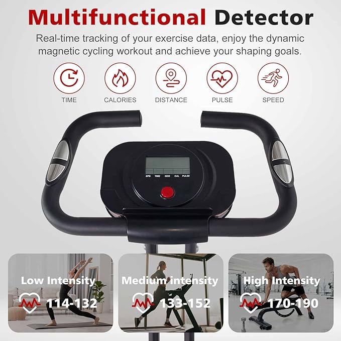 Foldable Exercise Bike, Black Steel Foldable Stationary Bike, Portable Exercise Bike with Magnetic Tension for Home