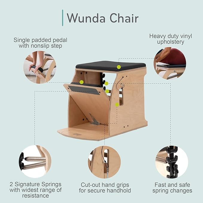 Balanced Body Pilates Wunda Chair – Professional Pilates Equipment with Optional High Back and Handles for Home or Studio Use