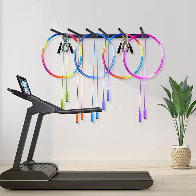 BiJun Wall Mount Jump Rope Rack Multi Use Hoop Rope Holder Organizer Fitness Equipment Storage Rack for Hoops, Foam Rollers Resistance Bands,Home/Gym Storage