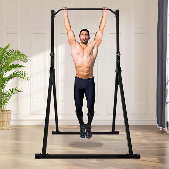 Horizontal Bar, 440.92lbs Load Triangular Pull Up Station Power Tower Workout Dip Station Multifunction Fitness Tower Station Training Equipment with Wrenches for Living Rooms Bedrooms Gyms