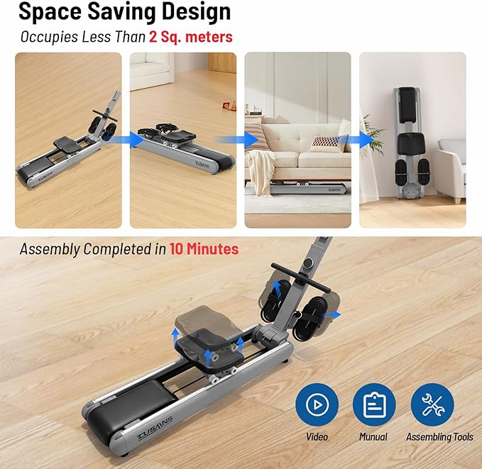 TOUSAINS Self-Powered Rowing Machine, Magnetic Folding Rowing Machine for Home with 32 Resistance Levels, Quiet Dual Rail Foldable Rower for Full Body Workout