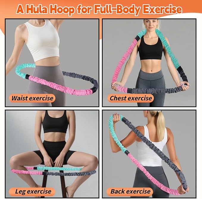 3.4lb Soft Spring Fitness Hoop for Adults, Scientifically Weighted, with Resistance Band, Soft Fabric Padding (Comfort & Protection), Full Body Exercise Equipment for Weight Loss