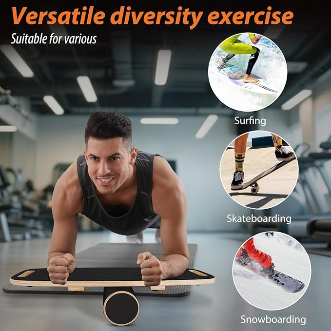 Balance Board for Adults | Wobble Board with Adjustable Stoppers - 3 Different Distance Options | Wooden Balance Boards for Improve Balance, Surf Trainer & Physical Therapy