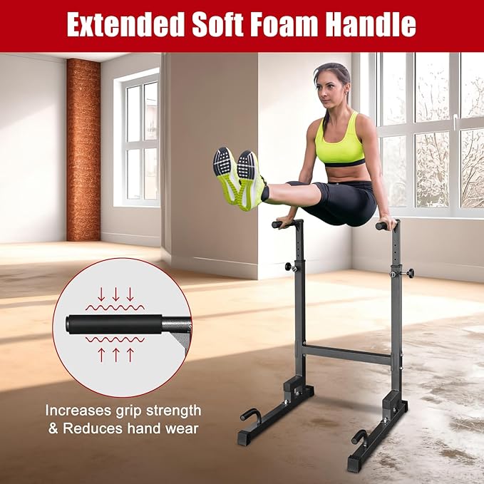 Portable Pull Up Dip Bar, Sturdy Dip Station with Adjustable Height, Multi-Function Parallel Bars for Home Gym Strength Training, Home Fitness Equipment with Soft Grip