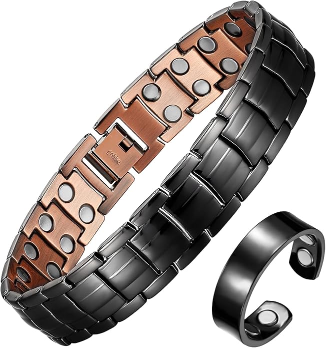 Copper Magnetic Bracelet for Men, 2X Strength 99.99% Pure Copper Bracelet with Powerful Magnets and Sizing Tool
