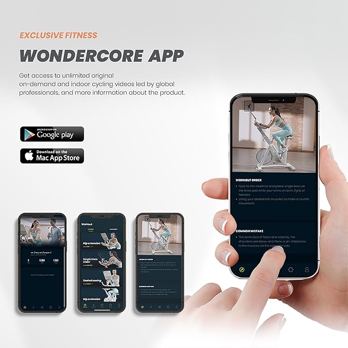 Wonder Core Exercise Bike, Wondercise Bike - 32-Level Magnetic Resistance Stationary Bike for Home Gym, Indoor Cycling with 13.2lbs Flywheel, Exclusive App, Tablet Holder, Adjustable Seat/Handlebars