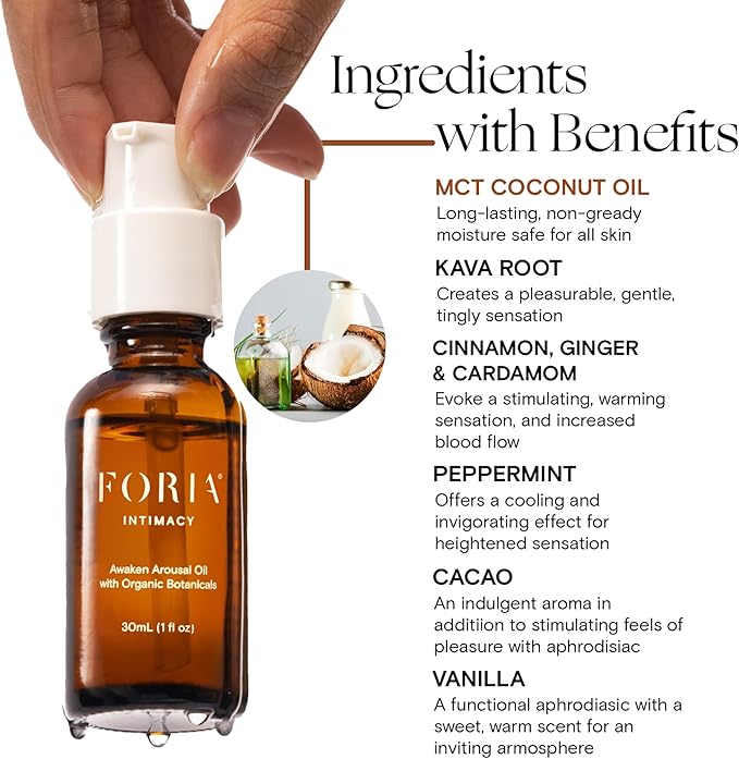 Foria Awaken Oil - Personal Naturally Lubricating Oil - Organic, All-Natural - Safe for Sensitive Skin - 1 Fl Oz