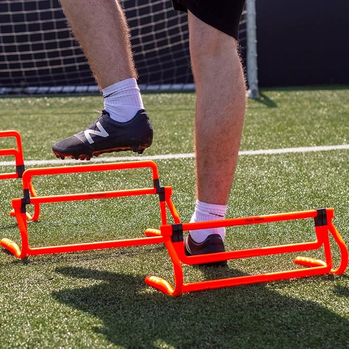Multi Level Mini Speed and Agility Hurdles – Pack of 3 Orange Height Adjustable Multi Sports Hurdles 6 Inches, 9 Inches and 12 Inches - Light Weight Carry Bag Included.