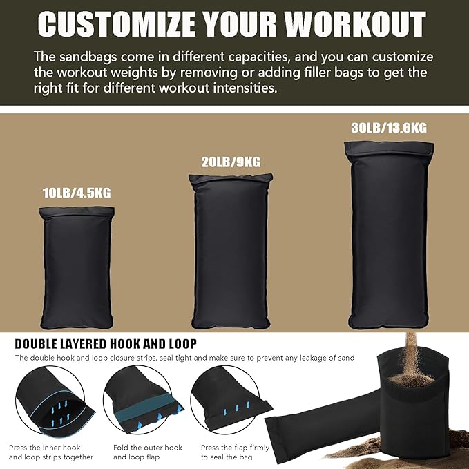 Workout Sandbag, Adjustable Weight Training Fitness Sand Bags with Multiple Handles and 3 Inner Sandbags for Heavy Duty Workout Cross Training Strength Weightlifting