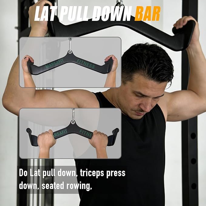 Home Gym Fitness Rowing T-bar V-bar Pulley Cable Machine Attachment, Bicep Curl Tricep LAT pulldown Bar Back Strength Training Handle Grips LAT Pull Down Bar for Seat Row Workout
