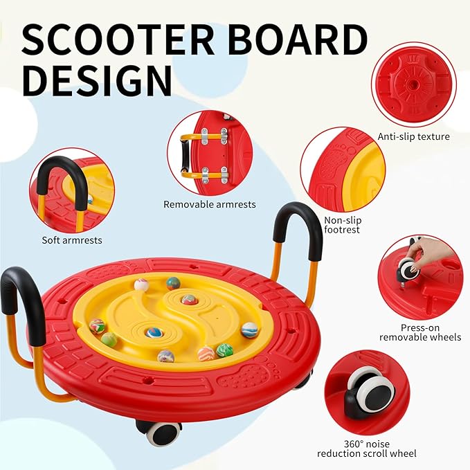 3-In-1 Balance Scooter Board for Kids，Plastic Wobble Balance Board Rocker Maze with Handles, 5 Balls, Toddler Floor Scooter Boards for Sensory Training, Physical Therapy