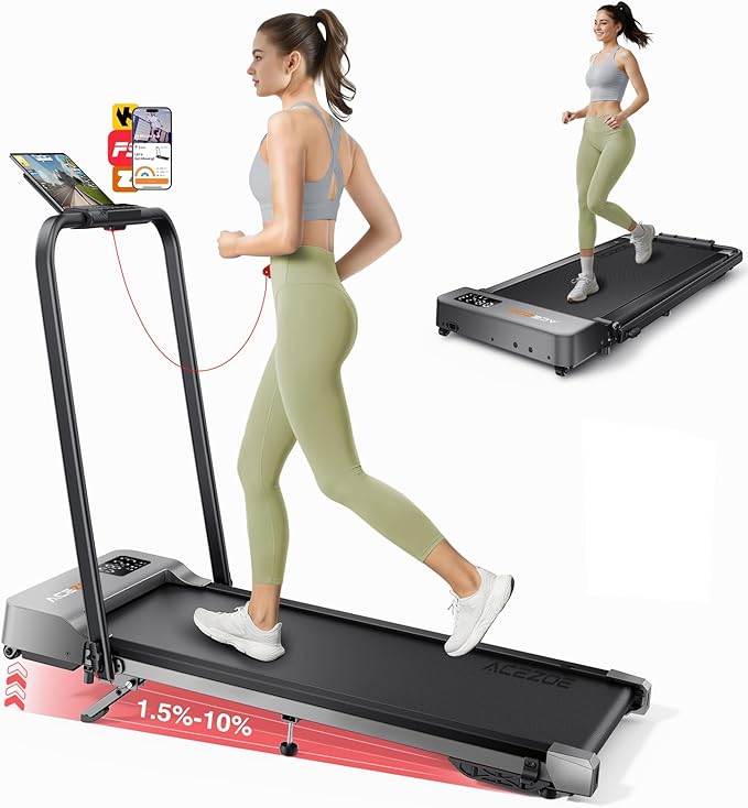 Walking pad Treadmill with Incline & Handle Bar, Folding Treadmill for Home Small Spaces, Compact Portable Under Desk Treadmill,Dual LED Display, 2.5Hp Quiet Running pad, APP, 300 lbs Capacity